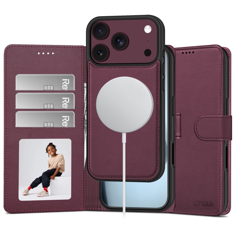 Tech-Protect Wallet MagSafe -suojakotelo iPhone 17 Pro Maxille / 18 Pro Maxille – viininpunainen