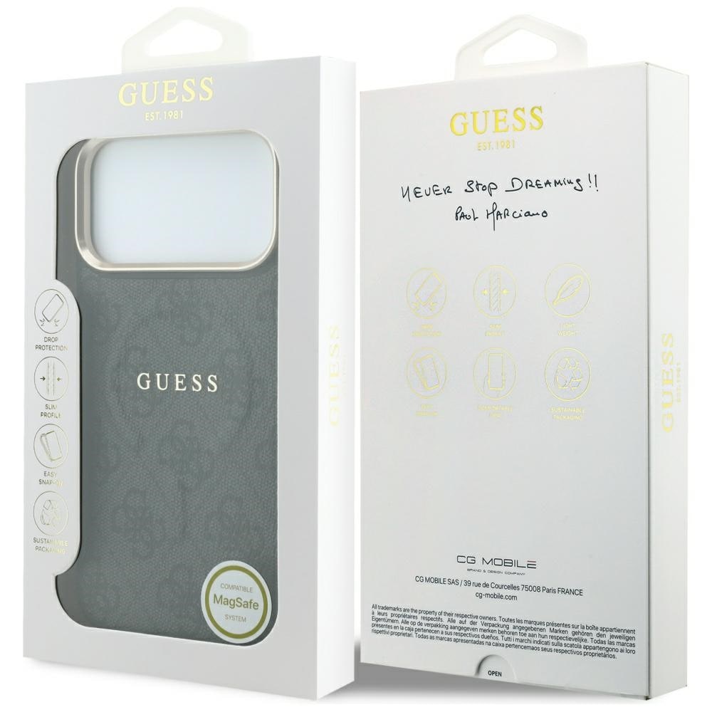 Guess Embossed 4G Classic MagSafe -suojakotelo iPhone 17 Pro / 18 Pro - Musta