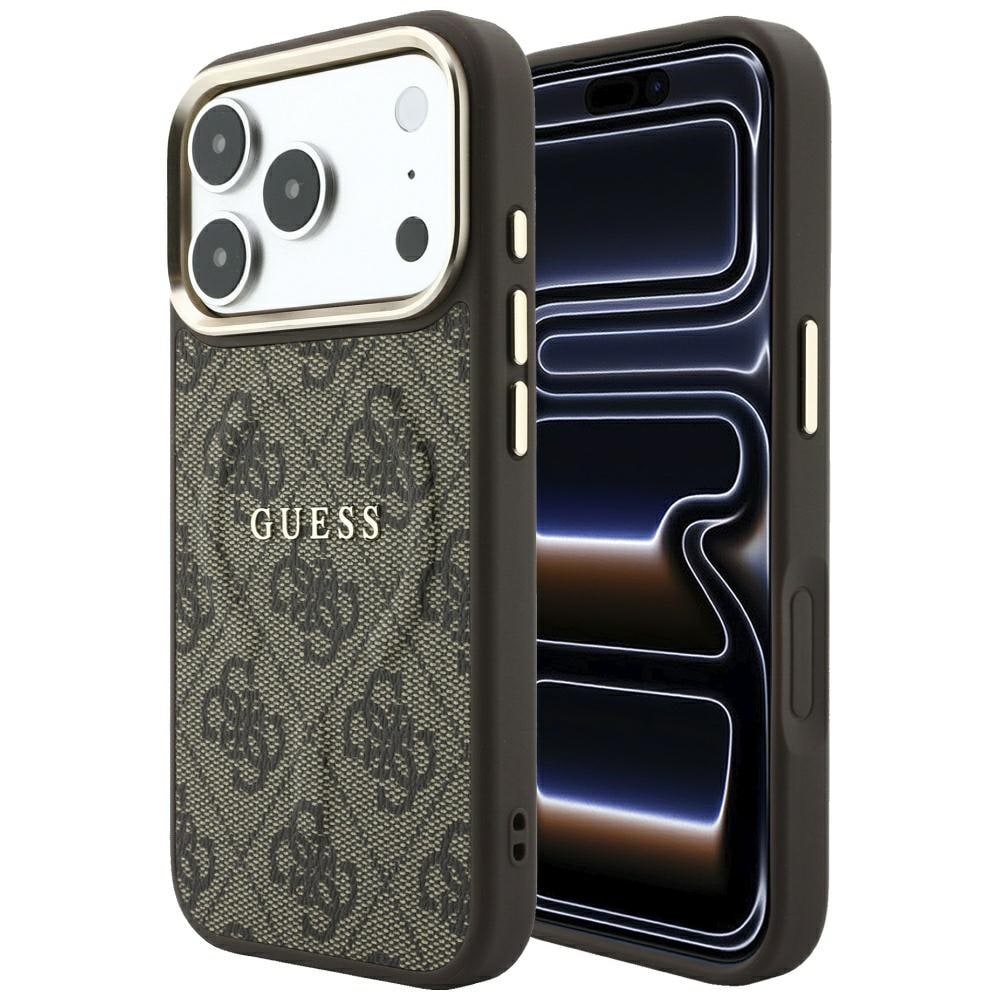 Guess Embossed 4G Classic MagSafe -suojakotelo iPhone 17 Pro Max / 18 Pro Max -ruskea