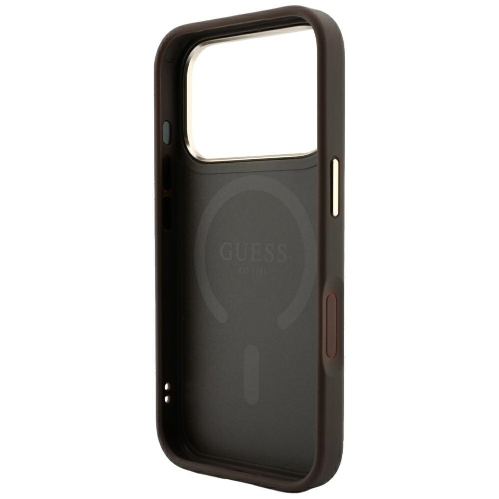 Guess Embossed 4G Classic MagSafe -suojakotelo iPhone 17 Pro Max / 18 Pro Max -ruskea