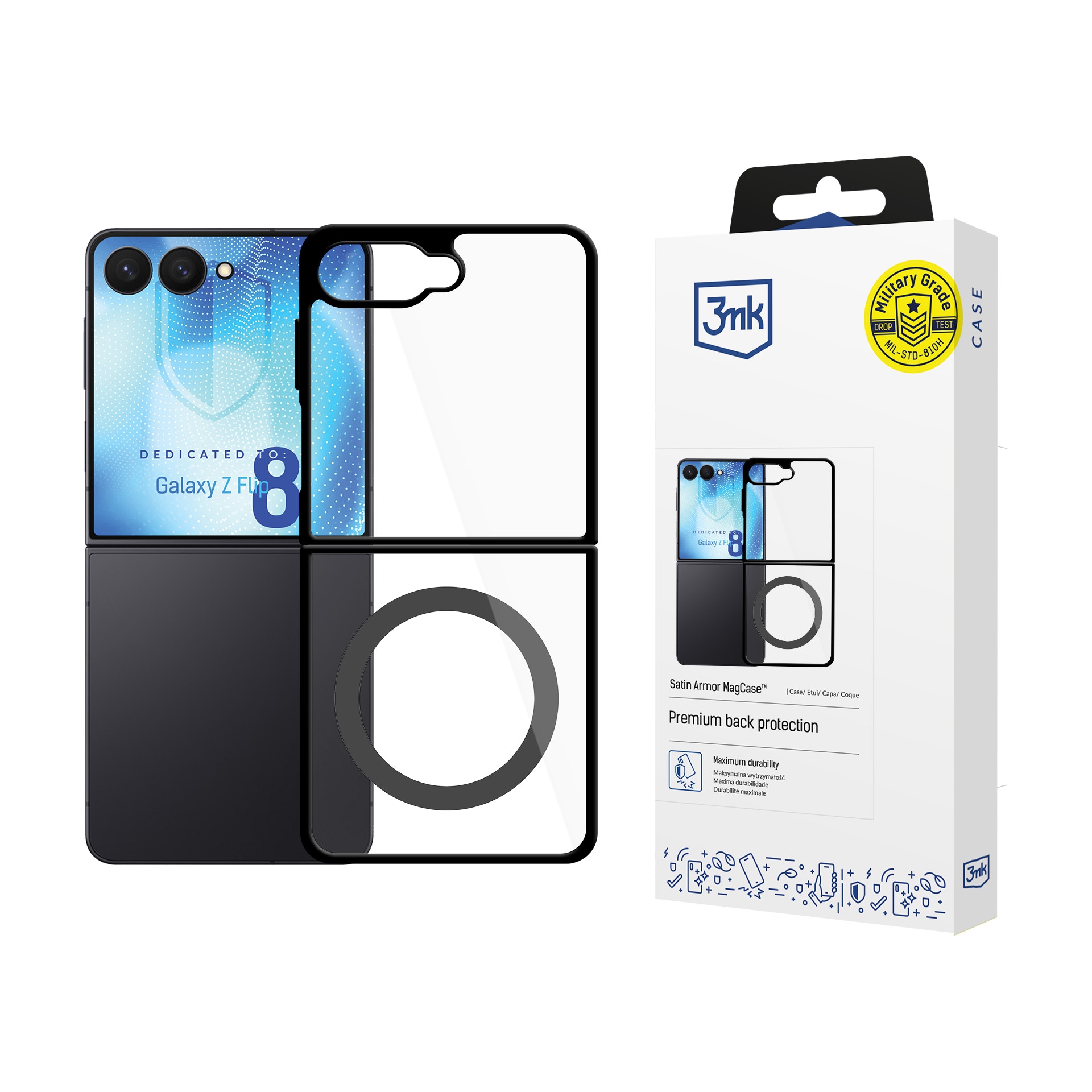 3mk Satin Armor Case+ Flip -kotelo Samsung Galaxy Z Flip 8:lle – läpinäkyvä