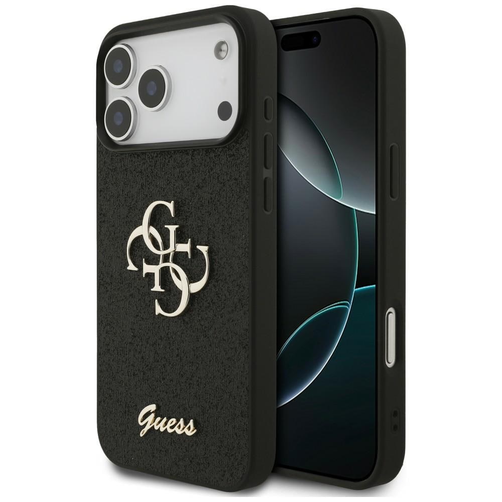 Guess Fixed Glitter Big 4G -suojakotelo iPhone 17 Pro Max / 18 Pro Max - Musta
