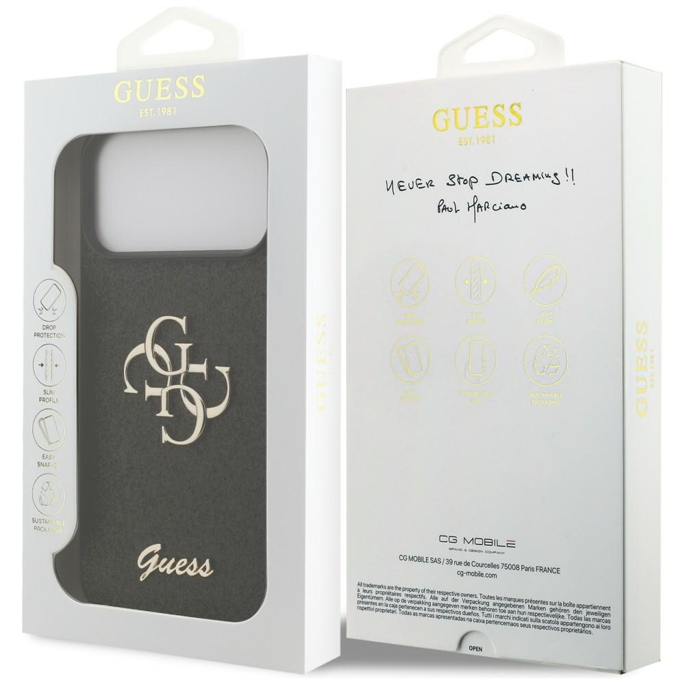 Guess Fixed Glitter Big 4G -suojakotelo iPhone 17 Pro Max / 18 Pro Max - Musta