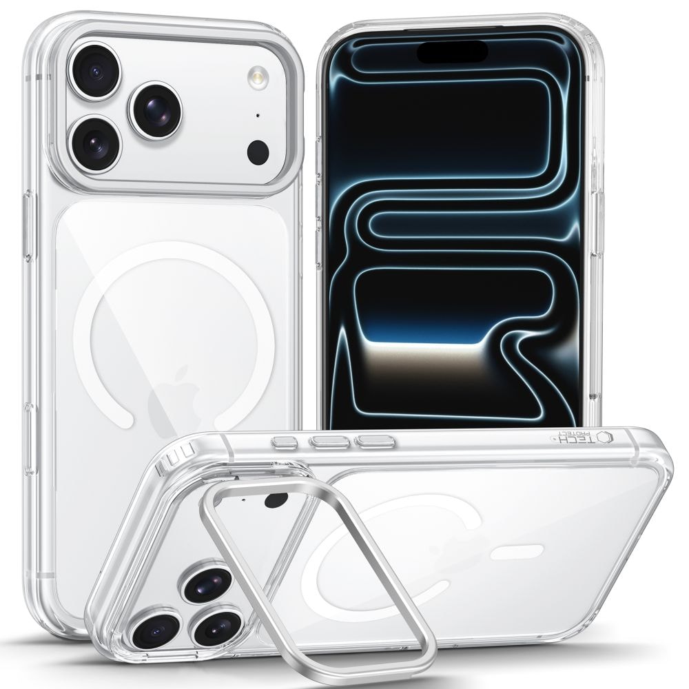 Tech-Protect MagStand MagSafe CC -suojakotelo iPhone 18 Pro Maxille / 17 Pro Maxille – läpinäkyvä