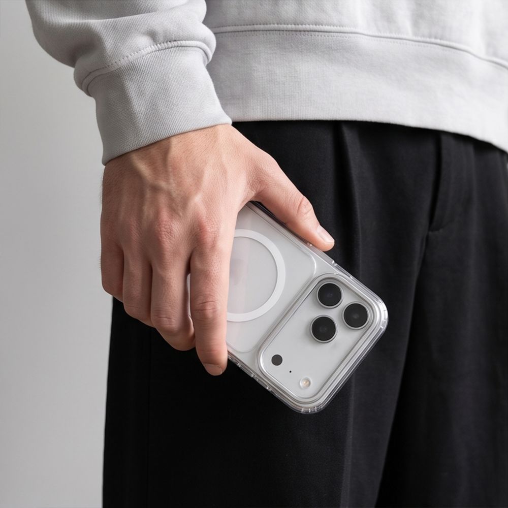 Tech-Protect MagStand MagSafe CC -suojakotelo iPhone 18 Pro Maxille / 17 Pro Maxille – läpinäkyvä