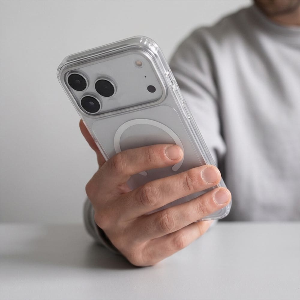 Tech-Protect MagStand MagSafe CC -suojakotelo iPhone 18 Pro Maxille / 17 Pro Maxille – läpinäkyvä