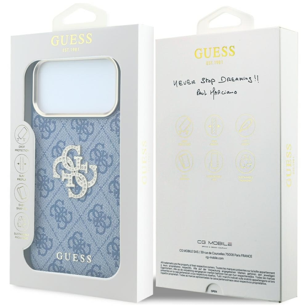 Guess 4G & Big Strass -logokotelo iPhone 18 Pro / 17 Pro:lle – sininen