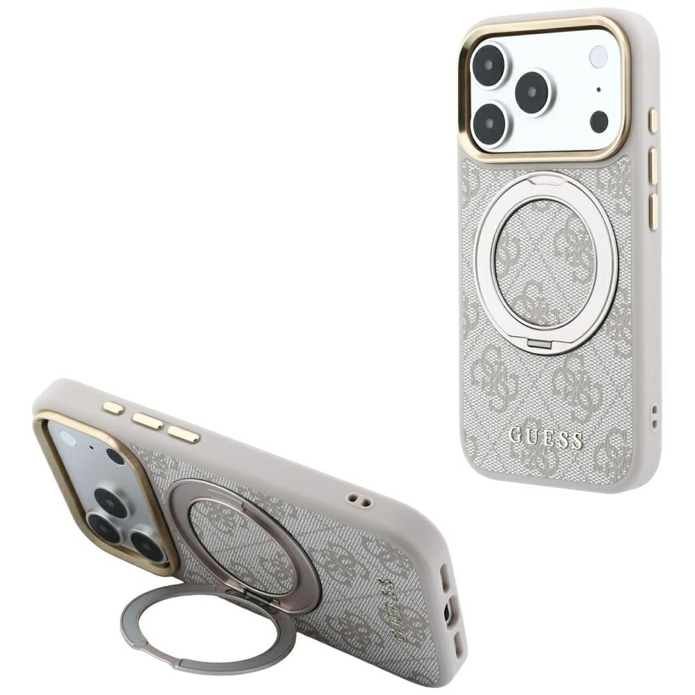 Guess Ring Stand 360 4G Classic Logo MagSafe -suojakotelo iPhone 17/18 Pro Max - vaaleanpunainen