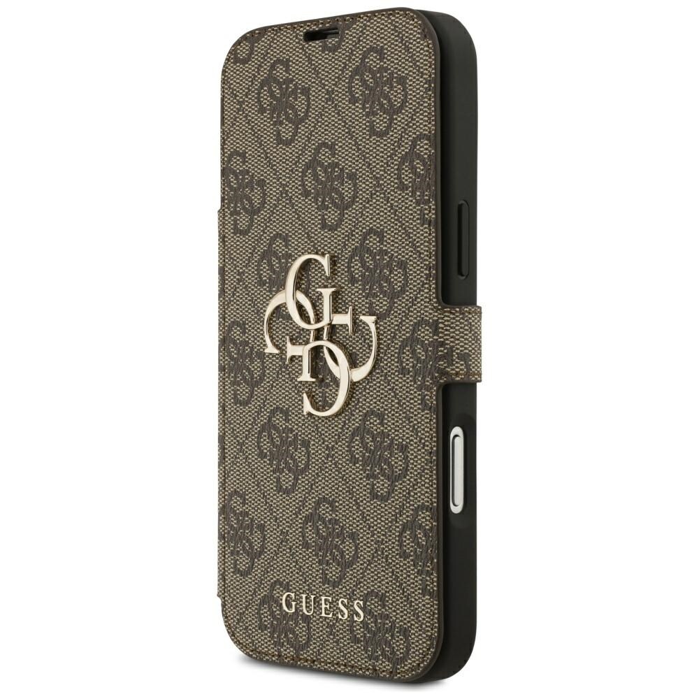 Guess Book 4G -metallilogokotelo iPhone 18 Pro Max / 17 Pro Max -ruskea