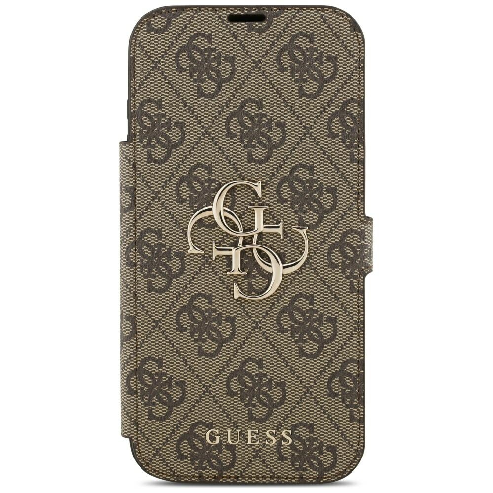 Guess Book 4G -metallilogokotelo iPhone 18 Pro Max / 17 Pro Max -ruskea