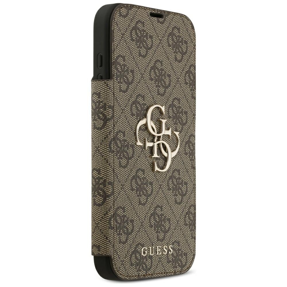 Guess Book 4G -metallilogokotelo iPhone 18 Pro Max / 17 Pro Max -ruskea
