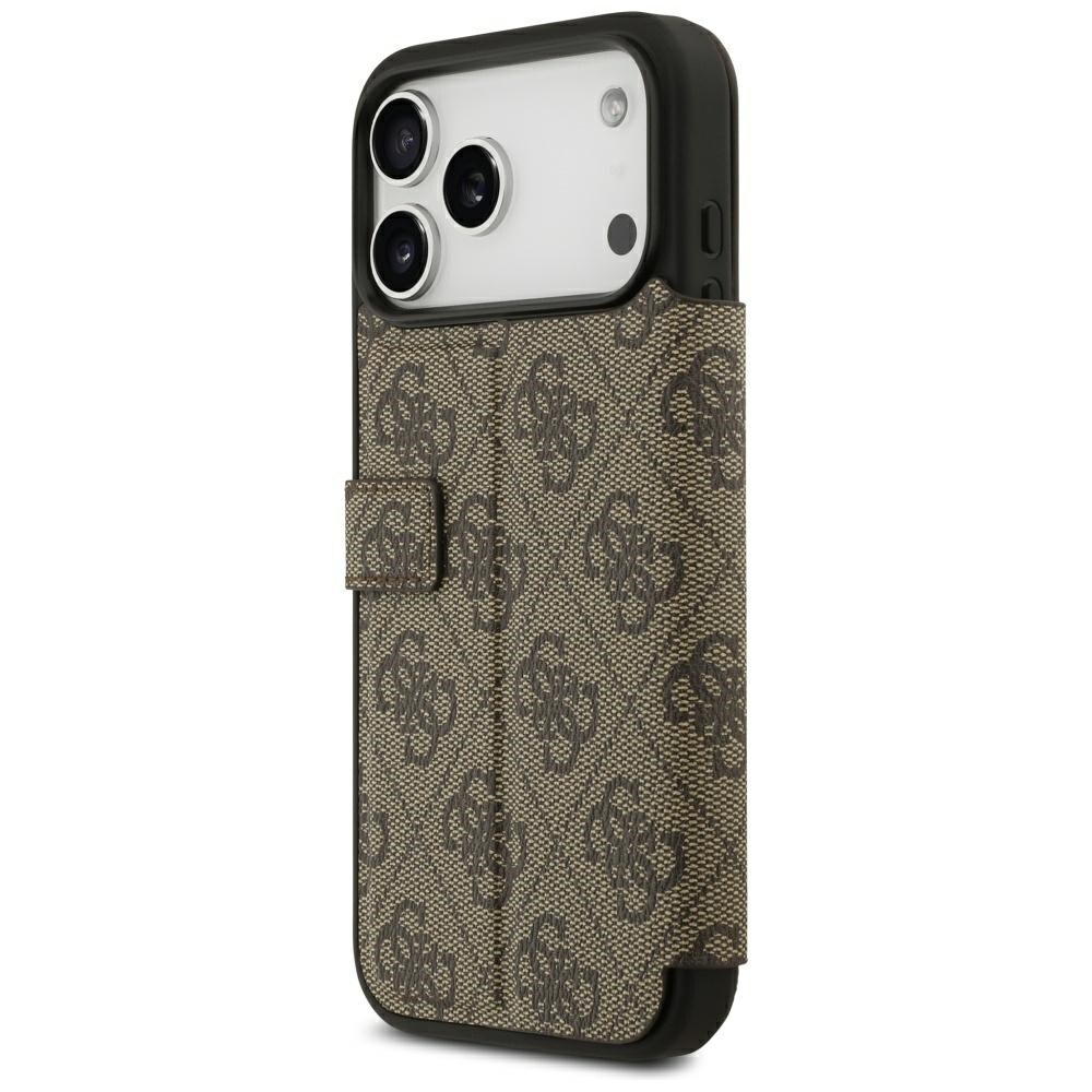 Guess Book 4G -metallilogokotelo iPhone 18 Pro Max / 17 Pro Max -ruskea