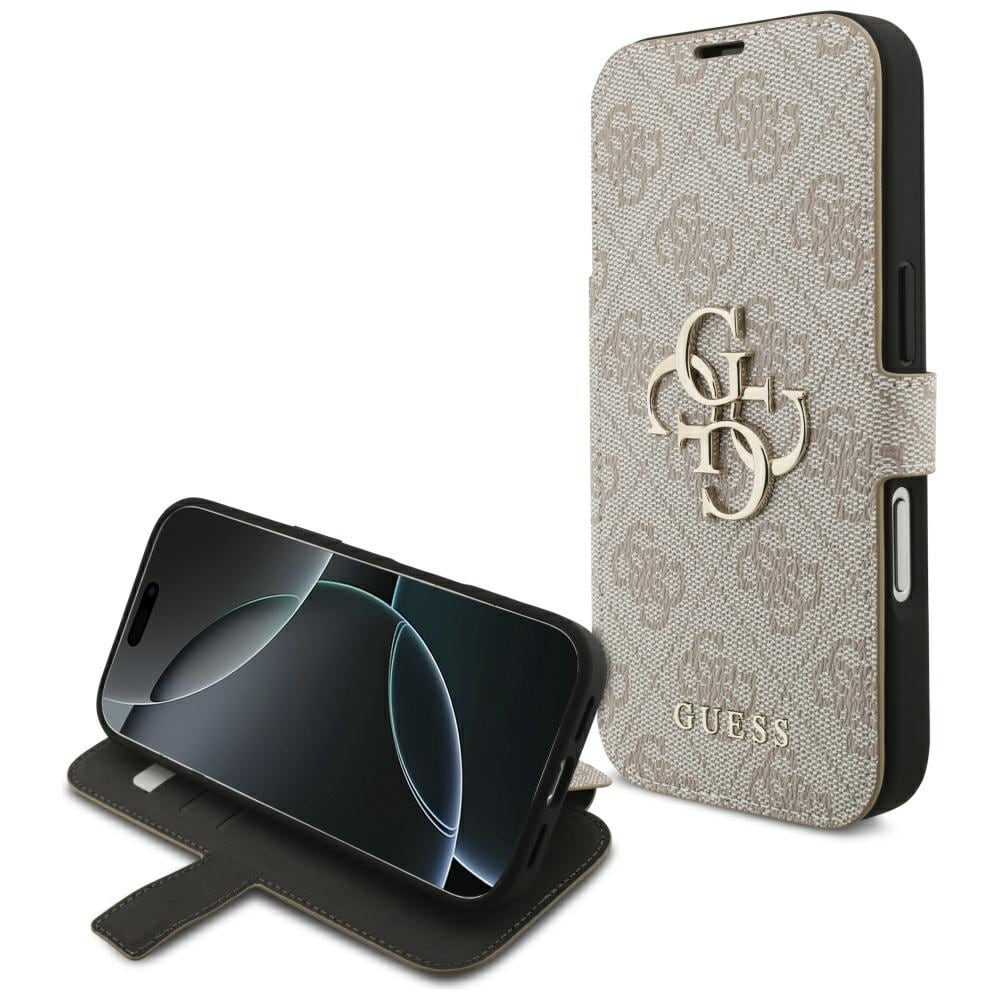 Guess Book 4G -metallilogokotelo iPhone 18 Pro / 17 Pro - vaaleanpunainen