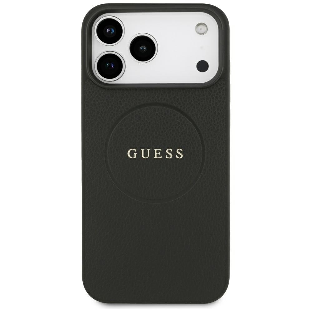 Guess Grained Gold Ring MagSafe -suojakotelo iPhone 18 Pro Maxille / 17 Pro Maxille – musta