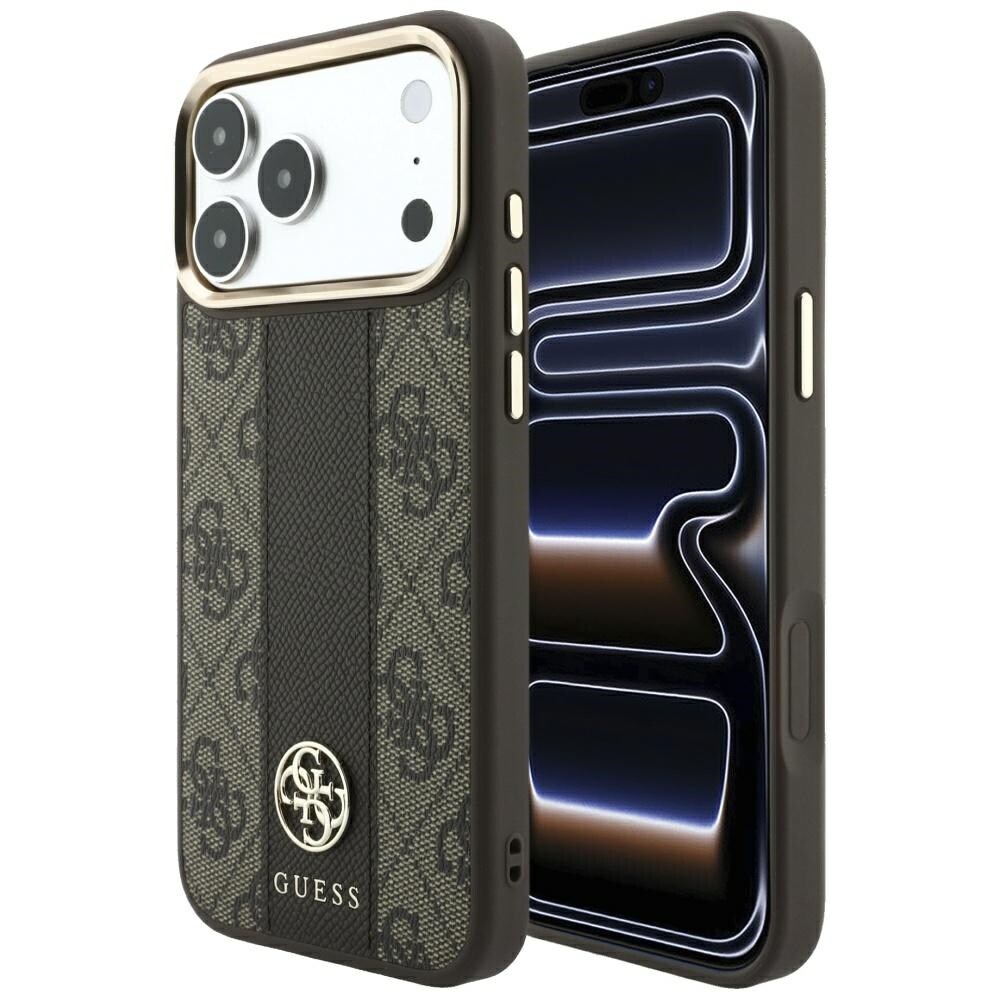 Guess 4G - MagSafe-kotelo, jossa on Stripe Round- ja Classic-logot, iPhone 17 Pro / 18 Pro - Ruskea