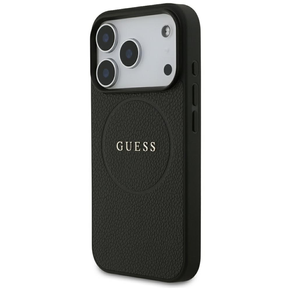 Guess Grained Gold Ring MagSafe -suojakotelo iPhone 18 Pro / 17 Pro - Musta