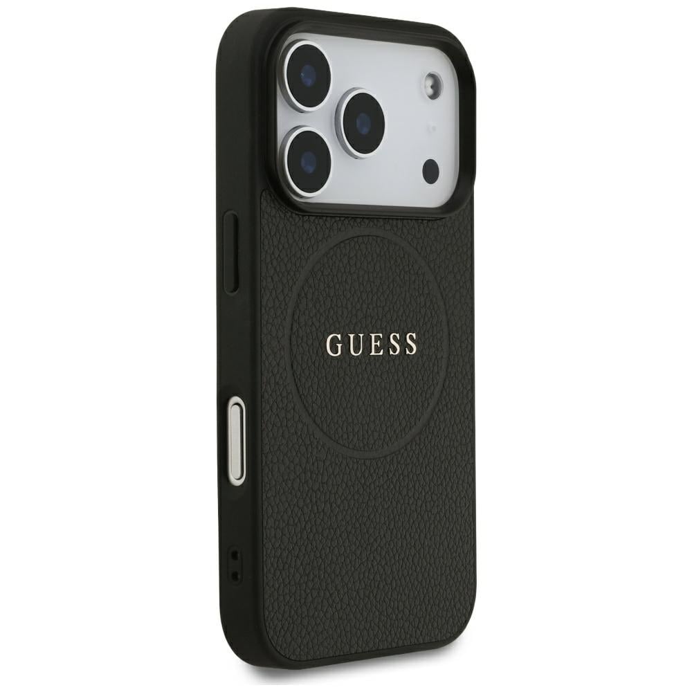 Guess Grained Gold Ring MagSafe -suojakotelo iPhone 18 Pro / 17 Pro - Musta