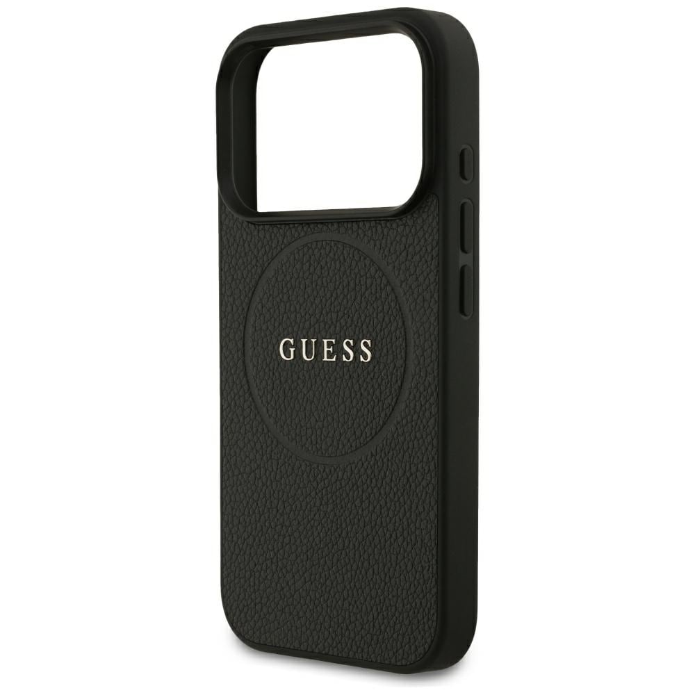 Guess Grained Gold Ring MagSafe -suojakotelo iPhone 18 Pro / 17 Pro - Musta