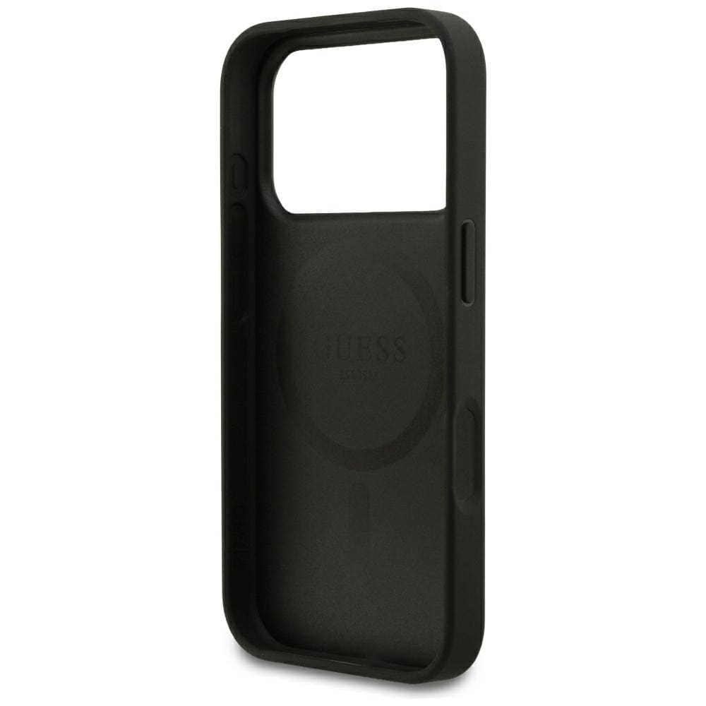 Guess Grained Gold Ring MagSafe -suojakotelo iPhone 18 Pro / 17 Pro - Musta