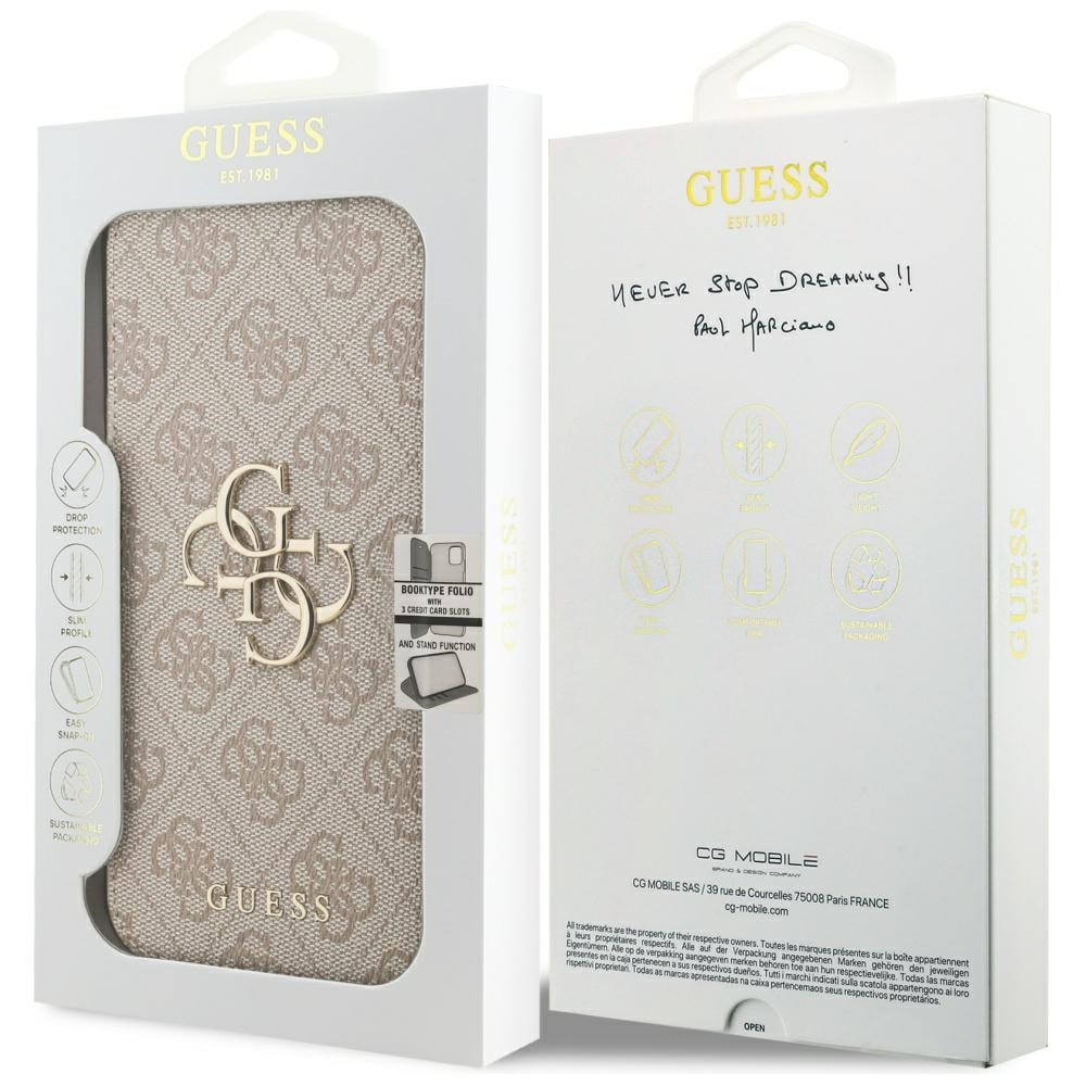 Guess Book 4G -metallilogokotelo iPhone 18 Pro Max / 17 Pro Max - vaaleanpunainen
