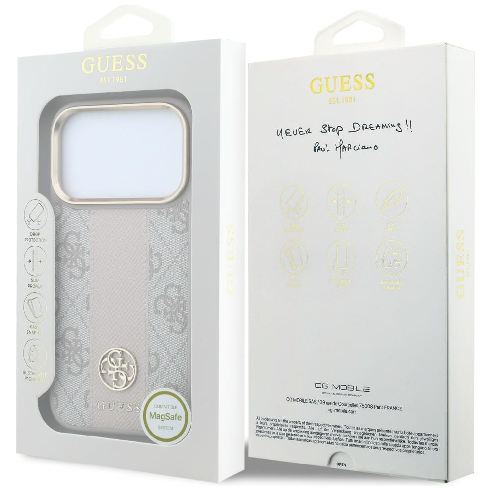 Guess 4G MagSafe-kotelo Stripe Round & Classic -logoilla iPhone 17/18 Pro Max - vaaleanpunainen