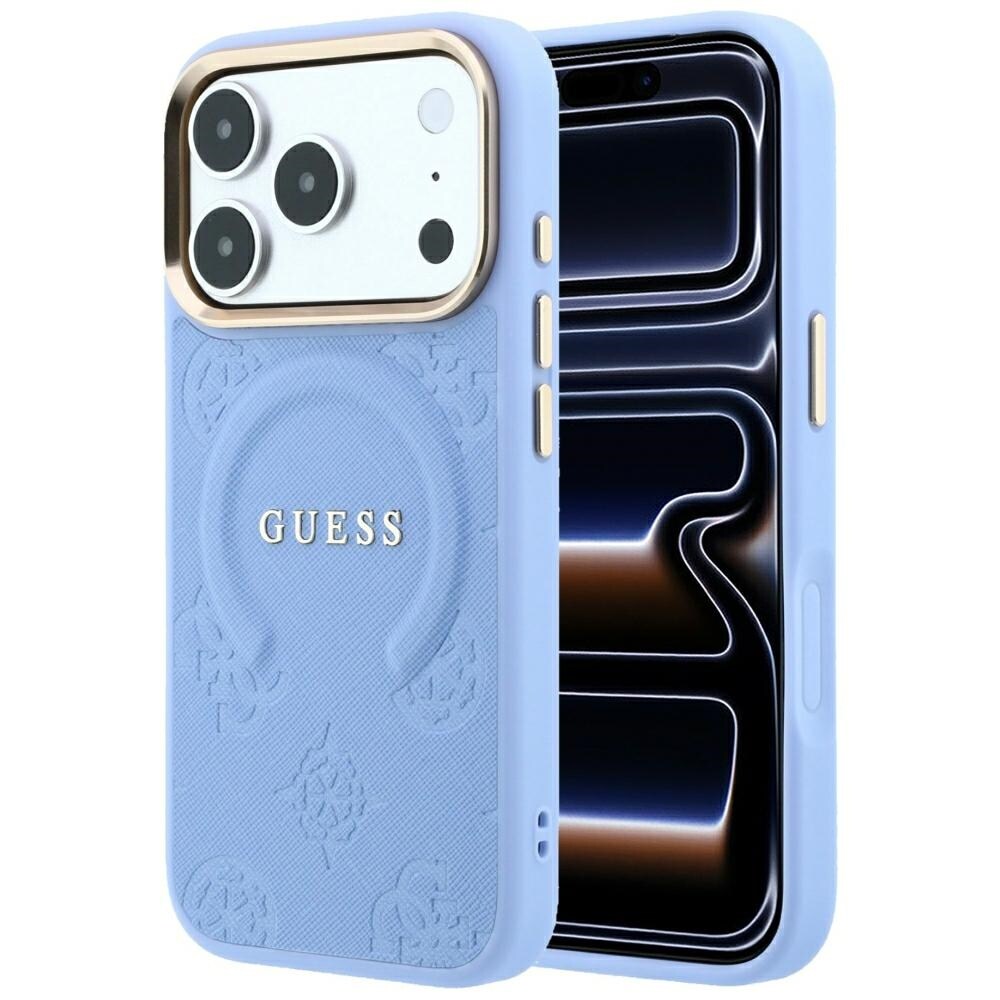 Guess Saffiano Peony & Ring MagSafe -suojakotelo iPhone 17 Pro / 18 Pro - vaaleansininen