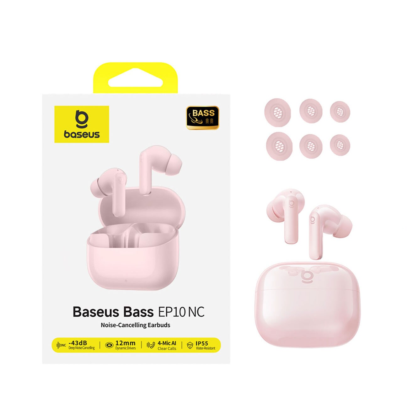 Baseus Bass EP10 TWS langattomat in-ear-kuulokkeet, joissa on ANC – vaaleanpunaiset