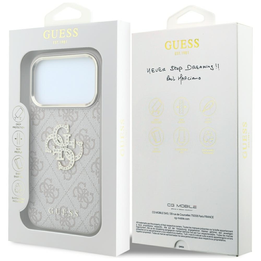 Guess 4G & Big Strass -logokotelo iPhone 17 Pro / 18 Pro - vaaleanpunainen