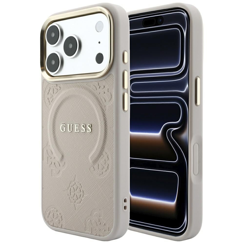 Guess Saffiano Peony & Ring MagSafe -suojakotelo iPhone 17 Pro / 18 Pro - vaaleanpunainen