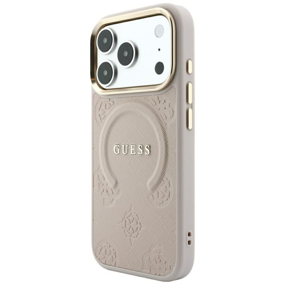 Guess Saffiano Peony & Ring MagSafe -suojakotelo iPhone 17 Pro / 18 Pro - vaaleanpunainen