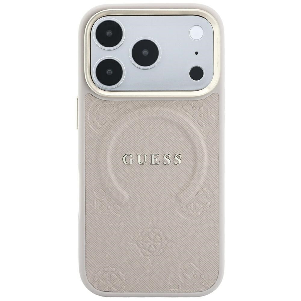 Guess Saffiano Peony & Ring MagSafe -suojakotelo iPhone 17 Pro / 18 Pro - vaaleanpunainen