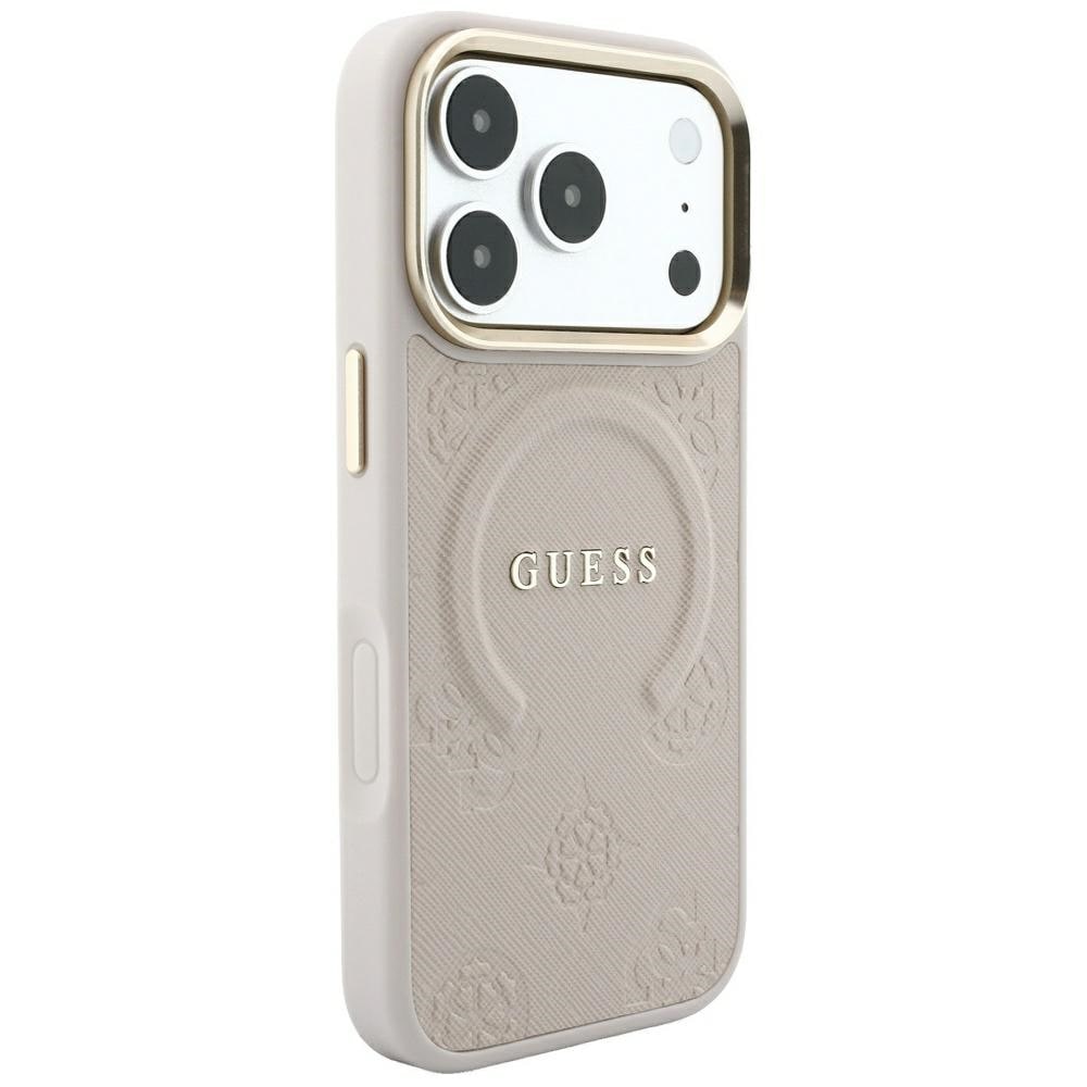 Guess Saffiano Peony & Ring MagSafe -suojakotelo iPhone 17 Pro / 18 Pro - vaaleanpunainen