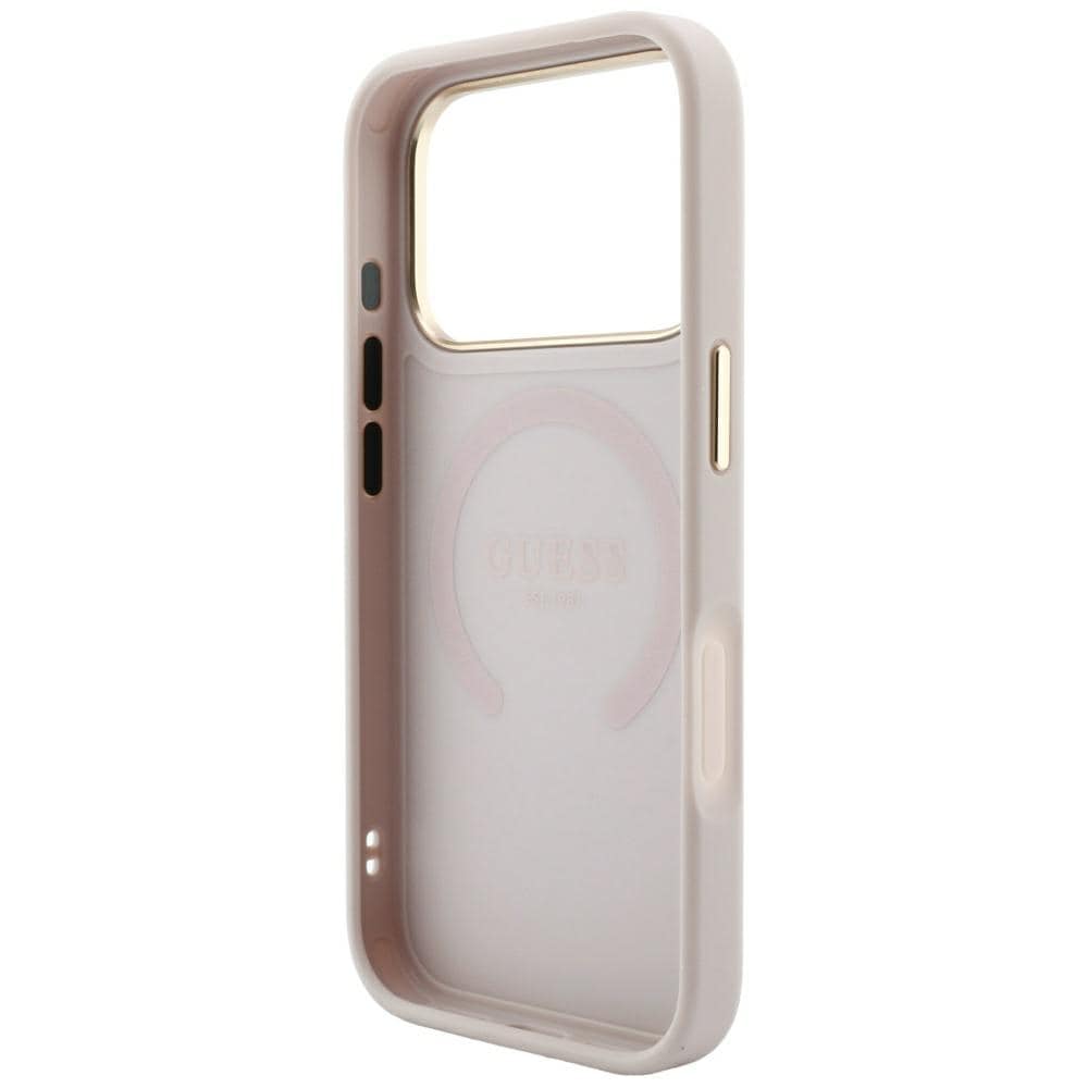 Guess Saffiano Peony & Ring MagSafe -suojakotelo iPhone 17 Pro / 18 Pro - vaaleanpunainen