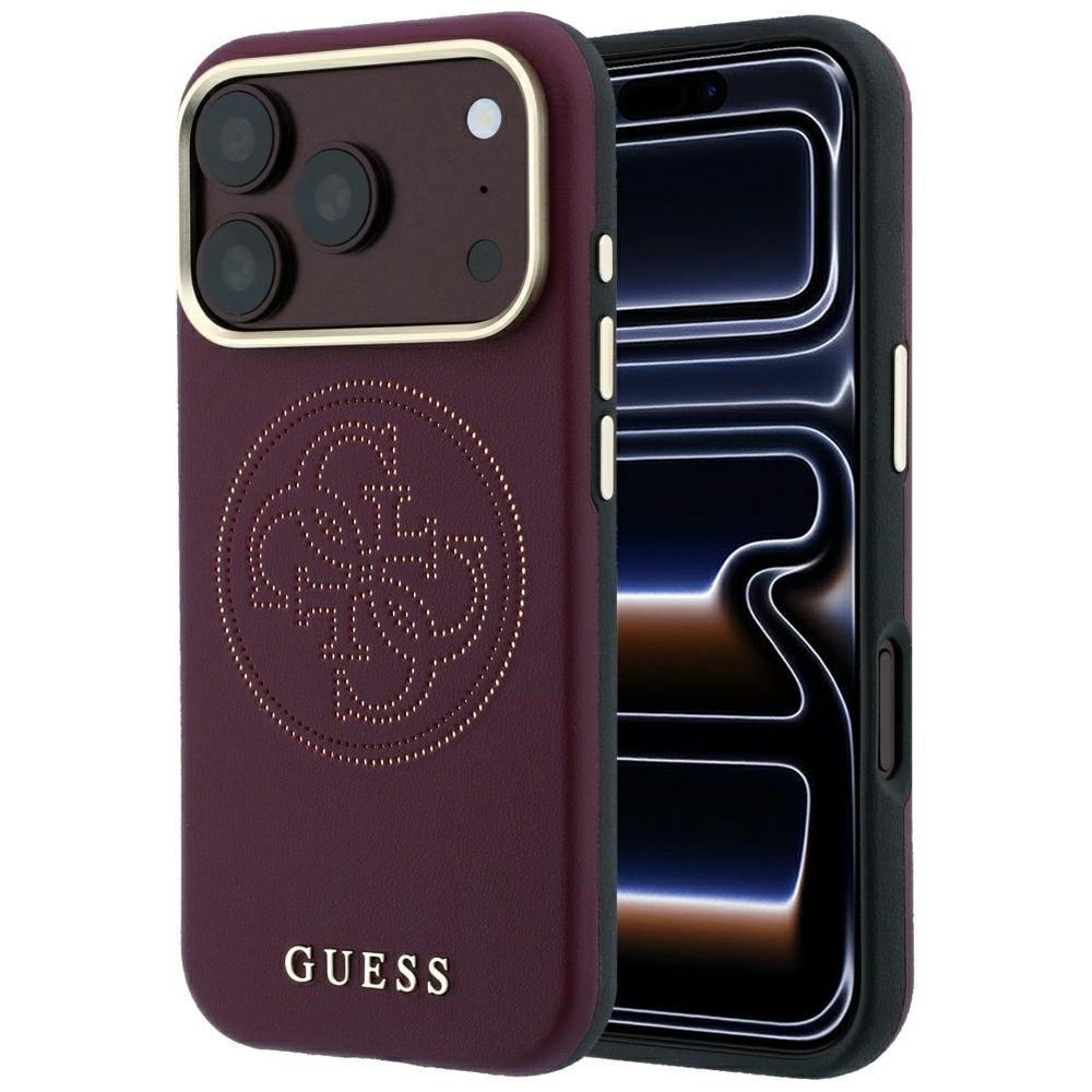 Guess Perforated 4G Gold Logo Magsafe -suojakotelo iPhone 18 Pro / 17 Pro:lle – viininpunainen