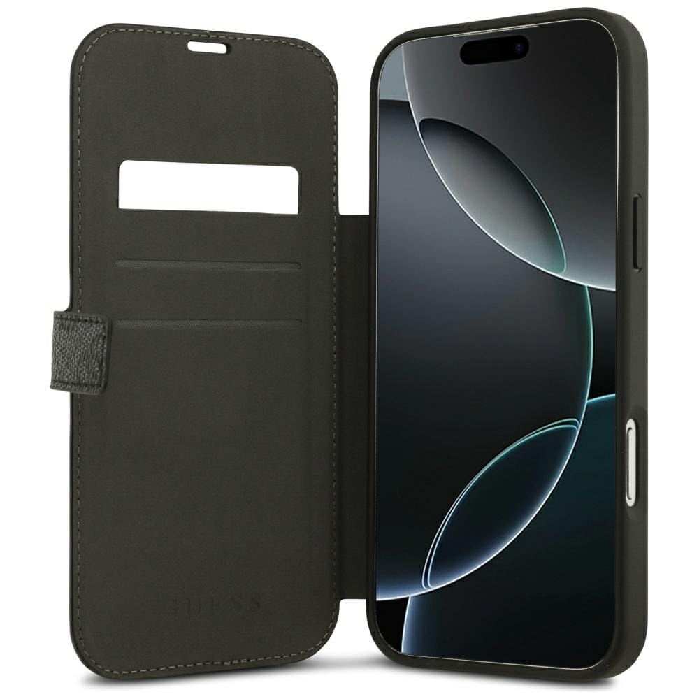 Guess Book 4G -metallilogokotelo iPhone 18 Pro Max / 17 Pro Max - Musta