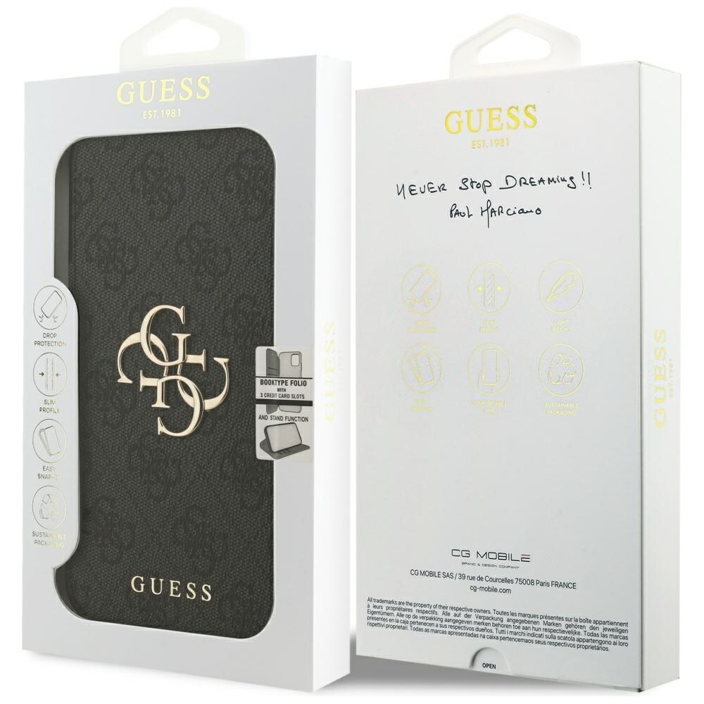 Guess Book 4G -metallilogokotelo iPhone 18 Pro Max / 17 Pro Max - Musta