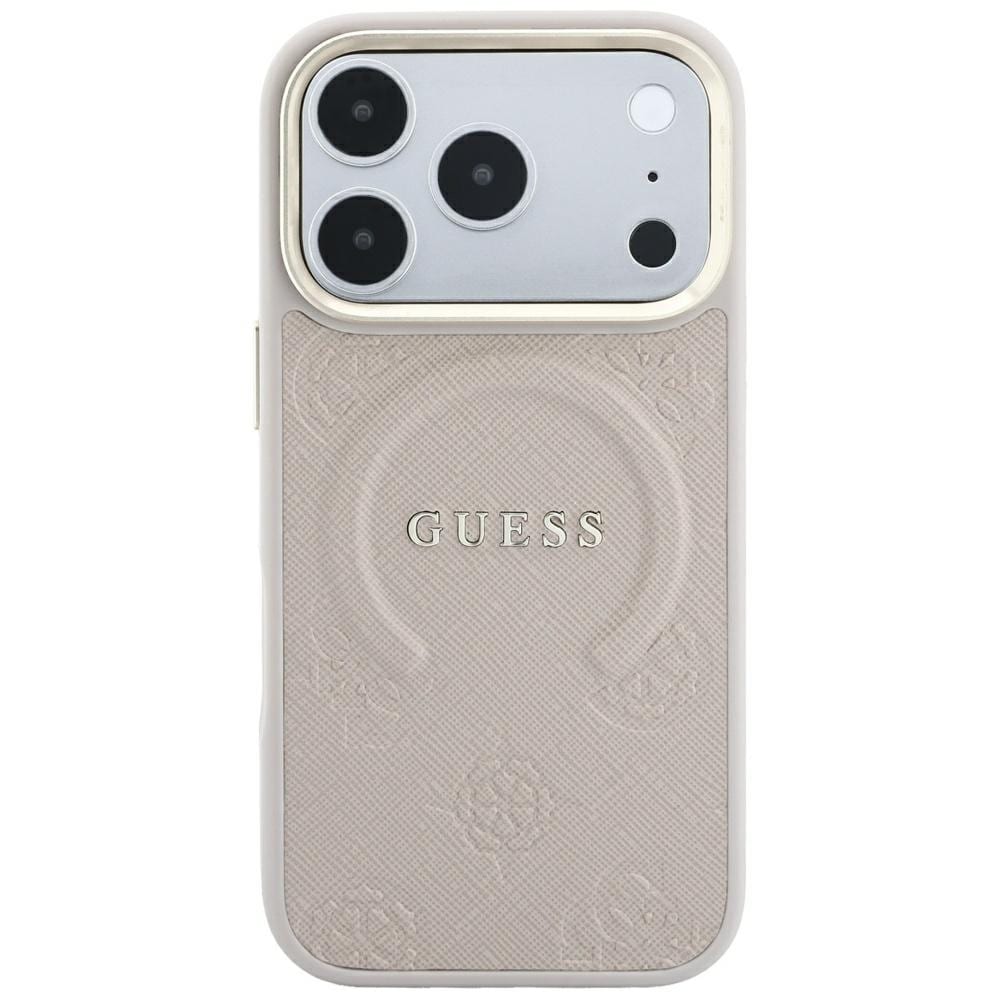 Guess Saffiano Peony & Ring MagSafe -suojakotelo iPhone 17/18 Pro Max - vaaleanpunainen
