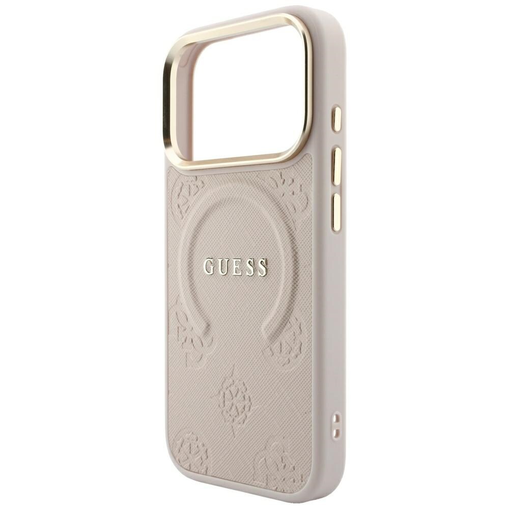 Guess Saffiano Peony & Ring MagSafe -suojakotelo iPhone 17/18 Pro Max - vaaleanpunainen