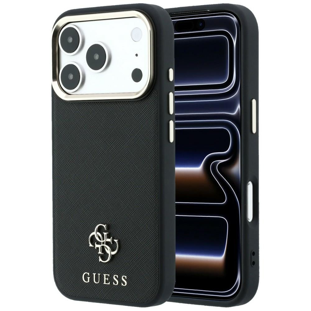 Guess Saffiano Small 4G & Classic Logo MagSafe -suojakotelo iPhone 17/18 Pro Max - Musta