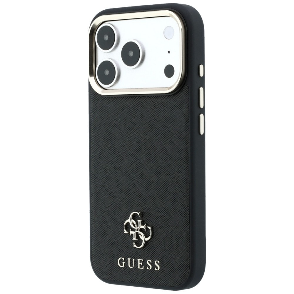 Guess Saffiano Small 4G & Classic Logo MagSafe -suojakotelo iPhone 17/18 Pro Max - Musta