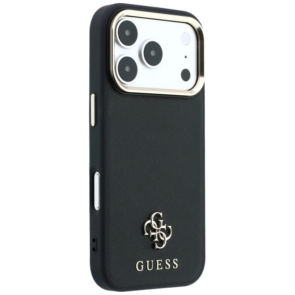 Guess Saffiano Small 4G & Classic Logo MagSafe -suojakotelo iPhone 17/18 Pro Max - Musta
