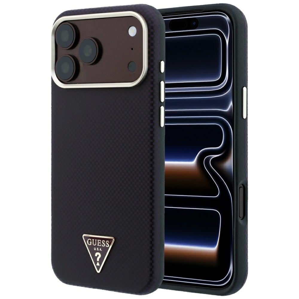 Guess Kevlar Triangle Logo MagSafe -suojakotelo iPhone 17/18 Pro Max – viininpunainen