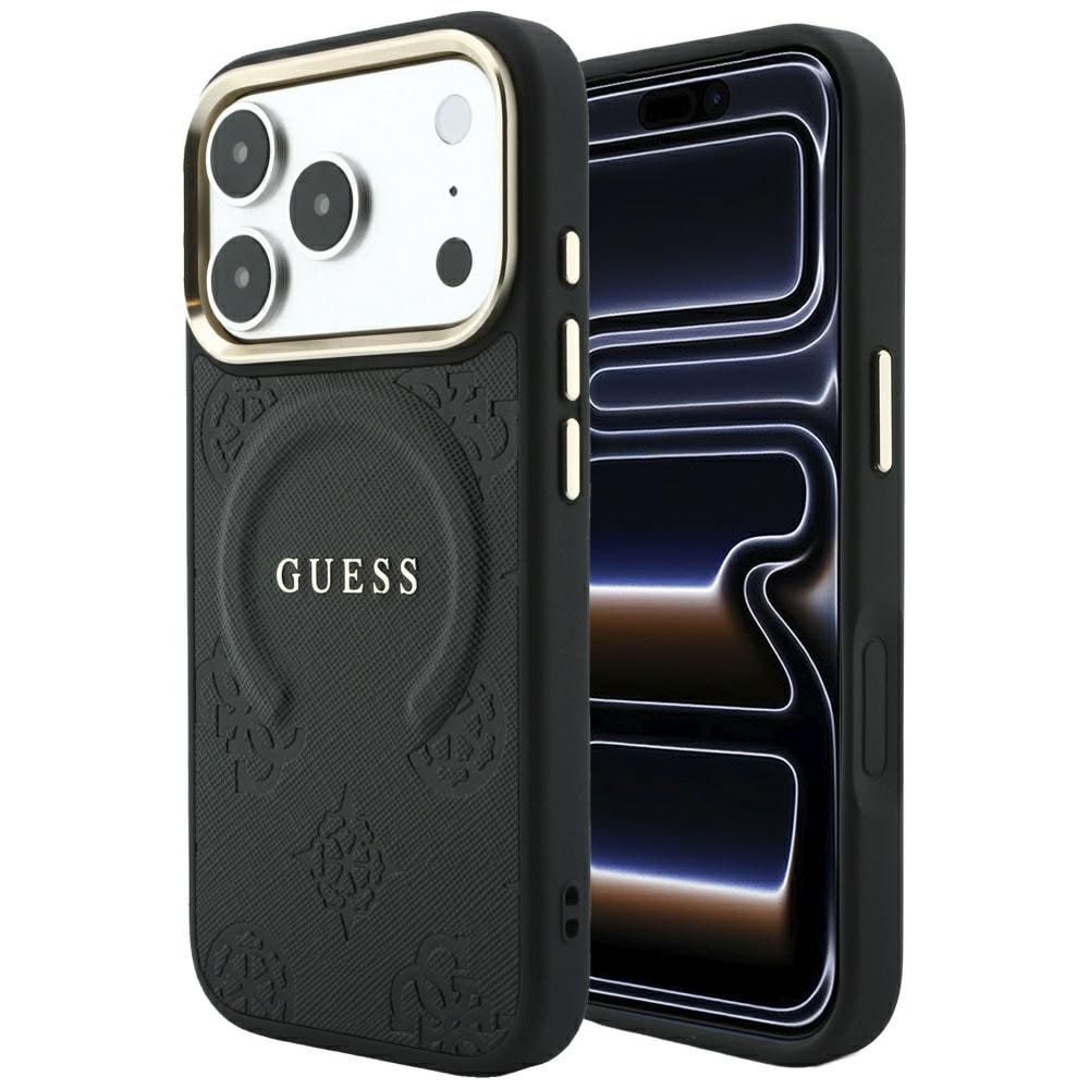 Guess Saffiano Peony & Ring MagSafe -suojakotelo iPhone 17 Pro / 18 Pro - musta