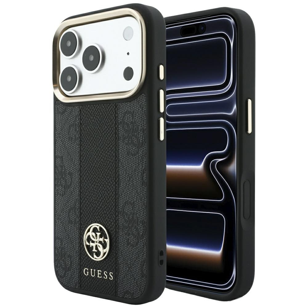 Guess 4G - MagSafe-kotelo, jossa on Stripe Round- ja Classic-logot, iPhone 17 Pro / 18 Pro - Musta