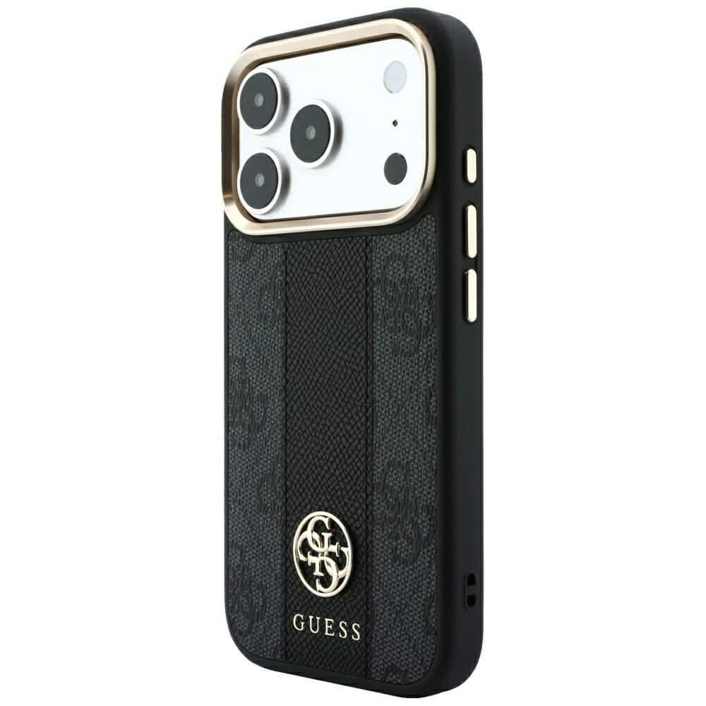 Guess 4G - MagSafe-kotelo, jossa on Stripe Round- ja Classic-logot, iPhone 17 Pro / 18 Pro - Musta