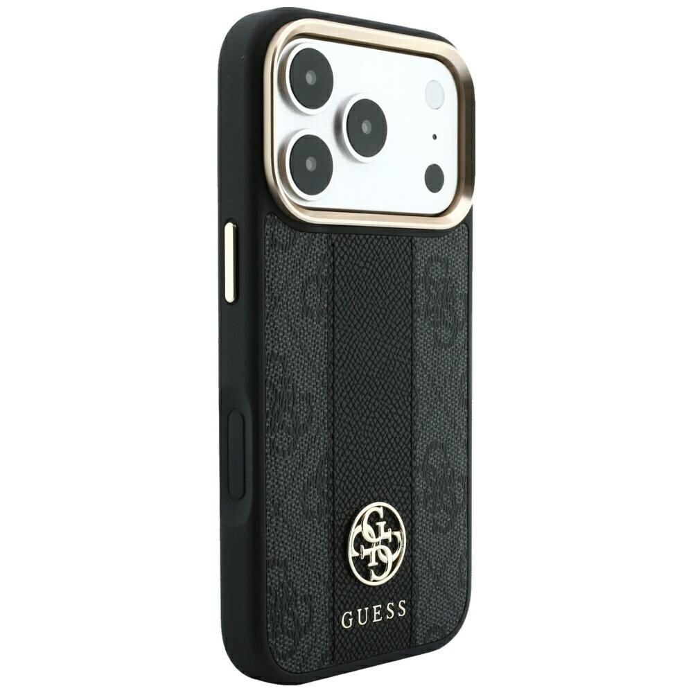 Guess 4G - MagSafe-kotelo, jossa on Stripe Round- ja Classic-logot, iPhone 17 Pro / 18 Pro - Musta