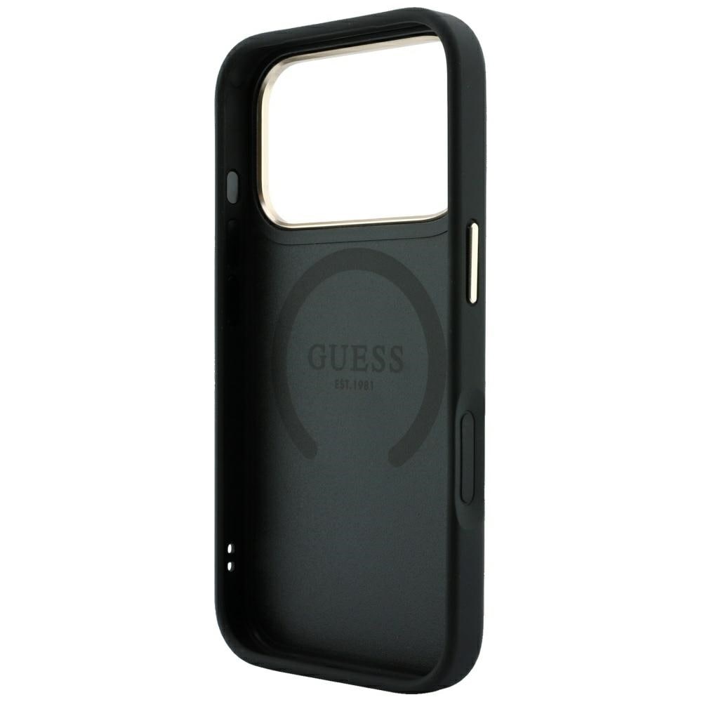 Guess 4G - MagSafe-kotelo, jossa on Stripe Round- ja Classic-logot, iPhone 17 Pro / 18 Pro - Musta