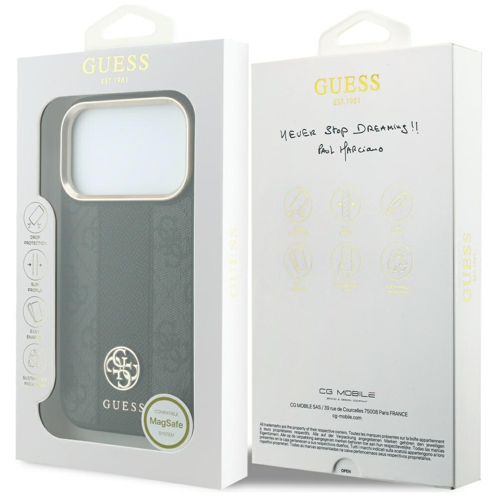 Guess 4G - MagSafe-kotelo, jossa on Stripe Round- ja Classic-logot, iPhone 17 Pro / 18 Pro - Musta