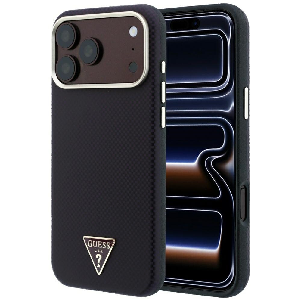 Guess Kevlar Triangle Logo MagSafe -kotelo iPhone 17 Pro / 18 Pro - viininpunainen