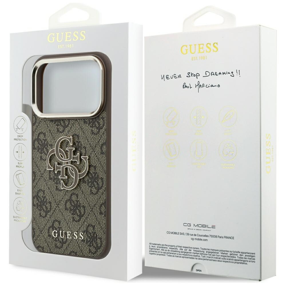 Guess 4G & Big Resin -logokotelo iPhone 17 Pro Max / 18 Pro Max -ruskea
